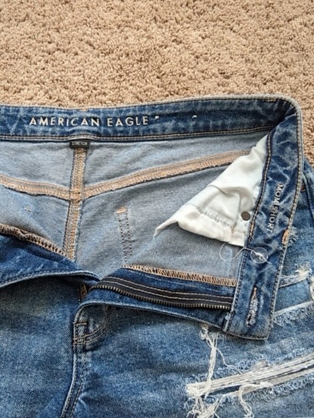 American Eagle Outfitters Blue Distressed Cuffed Denim Shorts - Picture 2 of 5